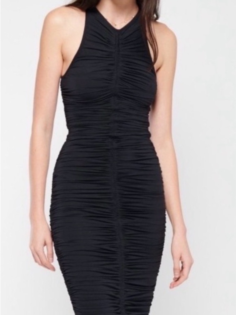 A.L.C. Adrienne Black Ruched Halter Midi Dress
